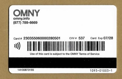 The back side of the OMNY Card with a barcode and expiration date