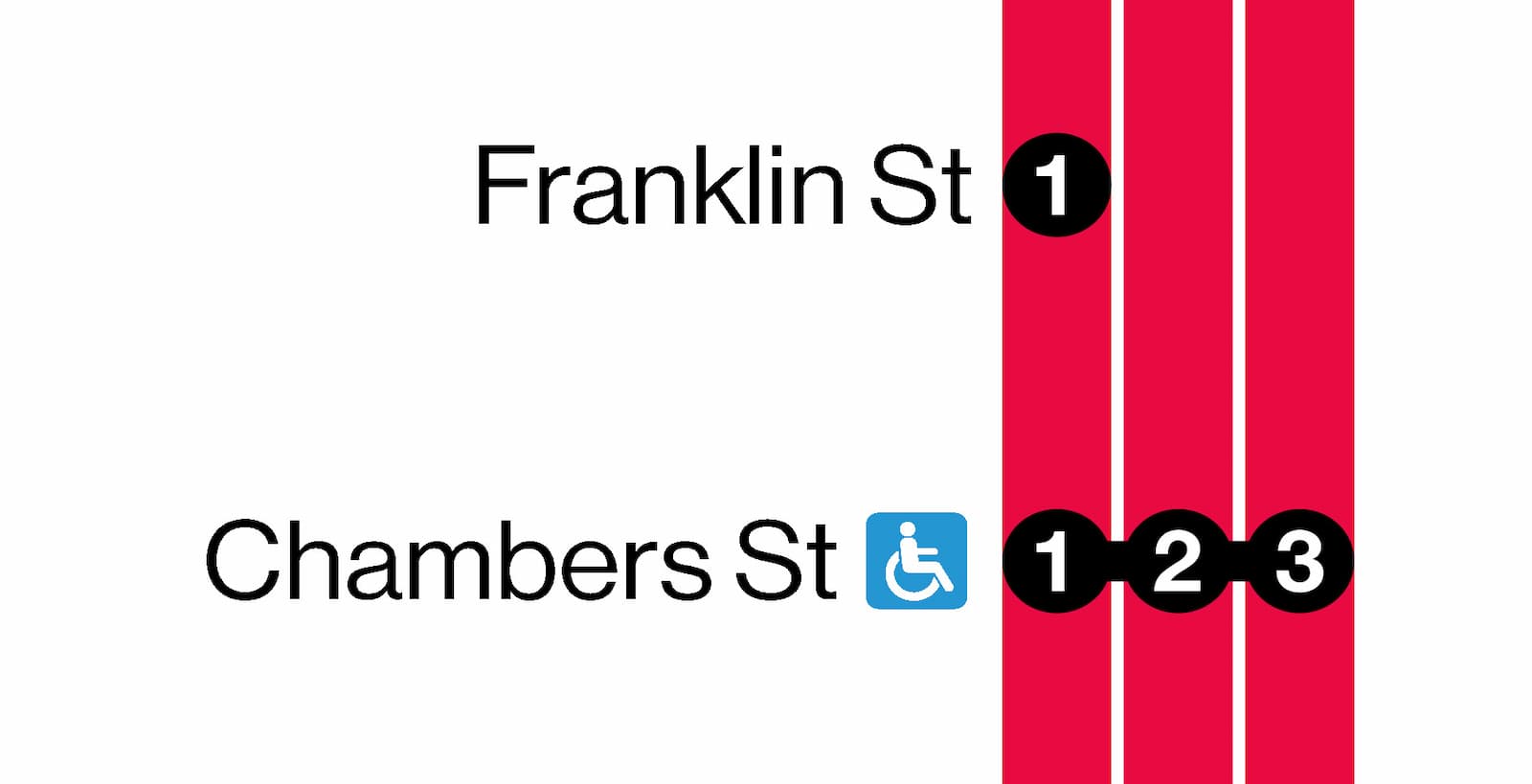 Three red adjacent service lines run through Chambers St. station