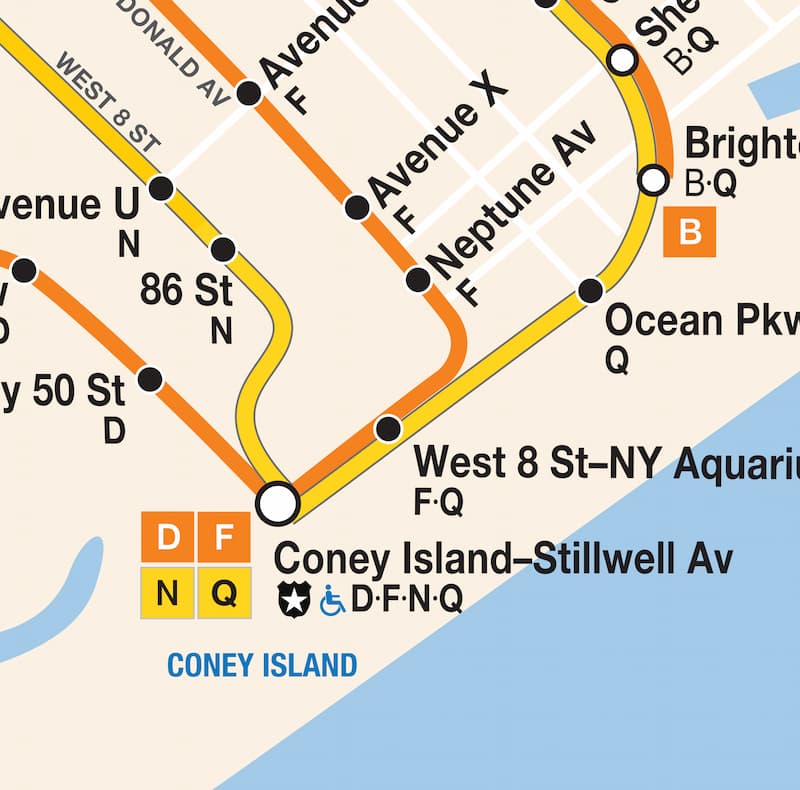 Coney Island station on a subway map