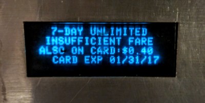 MetroCard Reader displaying the past/expired unlimited time window