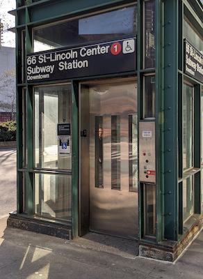 The elevator at 66 St/Lincoln Center showing only access to downtown service