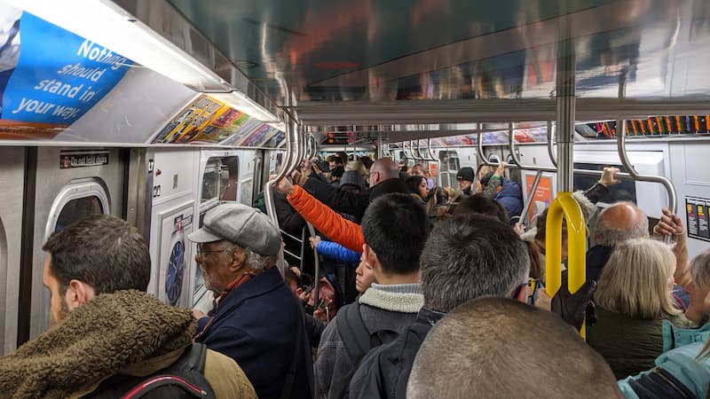 Subway trains can be very crowded during rush hour