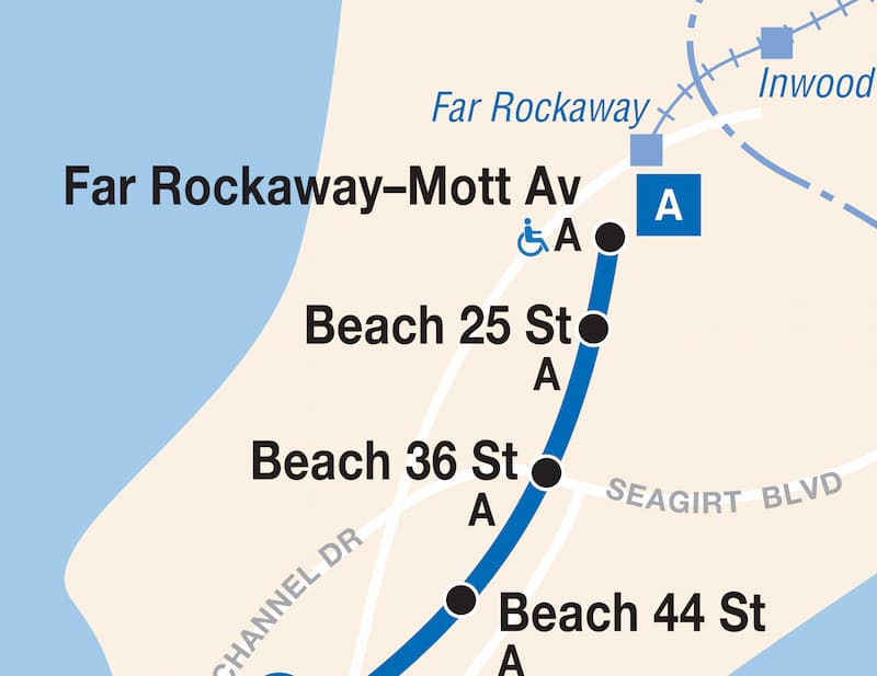 Far Rockaway/Mott Ave station on subway map