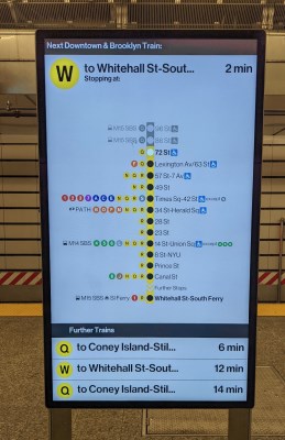Large display showing expected time of next train along with its upcoming stations