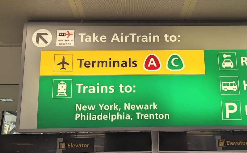 Signs for the Newark AirTrain