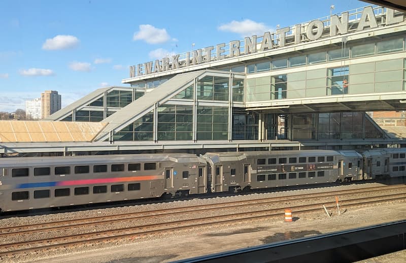 Newark Airport train station with NJ transit train