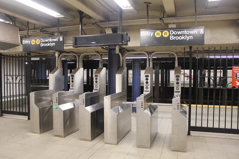 Subway entrance turnstiles